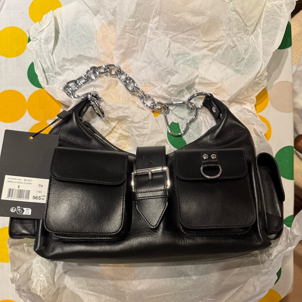The kooples AMELIA BAG WITH CHAIN IN BLACK SMOOTH LEATHER - Picture 5 of 5